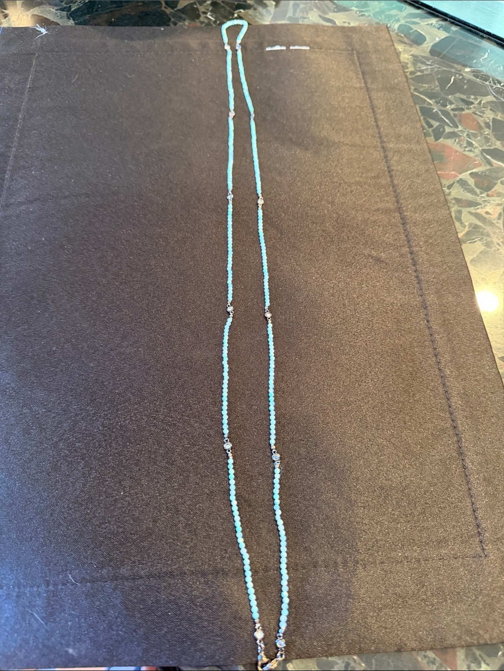 Long - 32” Beaded Necklace with with Light Blue and Aqua toned accents
